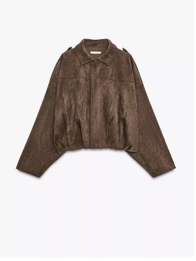 Zara Brown Faux Suede Bomber Jacket Size Small NWOT